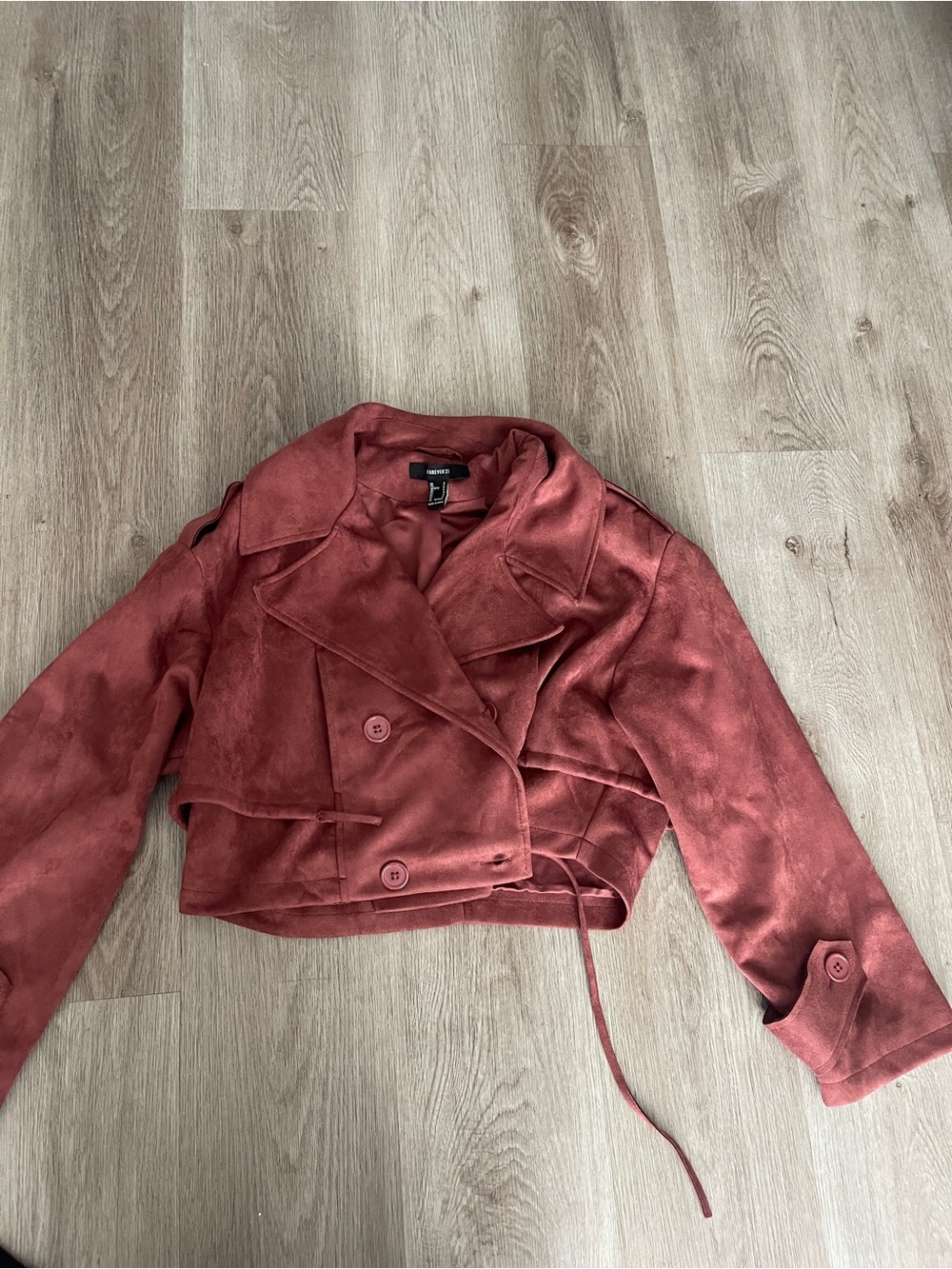 Cropped Suede-Feel Double-Breasted Jacket - Red/Pinkish